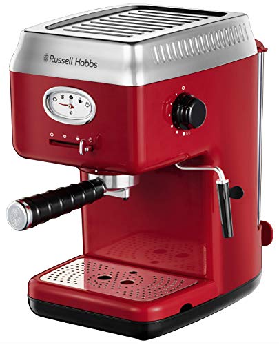 Russell Hobbs Retro – Cafetera Espresso (Presión 15 Bares, Varilla de Vapor Giratoria, Rojo) - ref. 28250-56