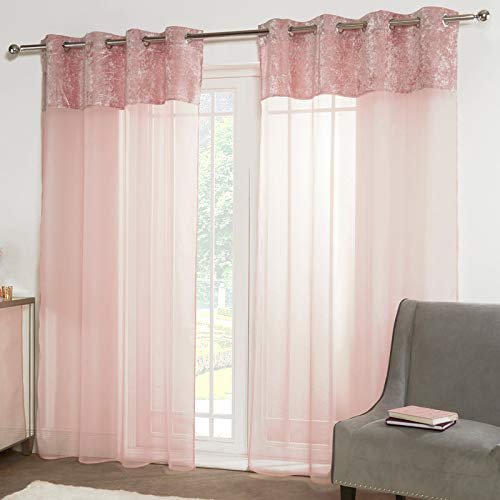 Sienna Par de Cortinas de Terciopelo aplastado con Ojales en la Parte Superior de Cortinas de Gasa con Textura de Ojales, Color Rosa Rubor, 55 Pulgadas de Ancho x 221 cm de caída