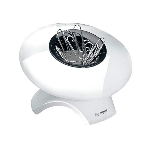SIGEL SA101 Dispensador de clips de oficina Eyestyle white, blanco/negro, con un magneto central, incluye 50 clips de oficina, 95x55x95 mm