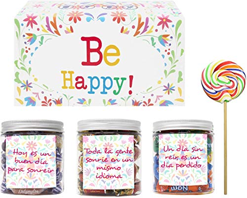 SMARTY BOX Caja de Caramelos y Gominolas con Frases para Felicitar Cumpleaños, Navidad, Sin Gluten Chuches Chucherias Golosinas, Modelo A