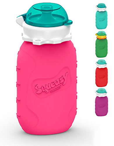 Squeasy Snacker, 180ml - Bolsa de Comida para Bebés Reutilizables | Para Batidos de Fruta Caseros, Yogurt y Zumos | Botella de Silicona, sin BPA (Pink)