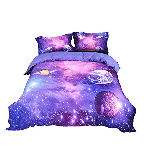 Stillshine Ropa de Cama Galaxia Universe Universo Cielo Estrellado Mandala Lunar Planeta 3D Colorido Púrpura Azul Funda nórdica 180 x 220 cm - Cama 90 cm/105 cm