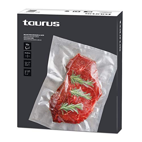 Taurus 999261000 - Pack de bolsas para envasar al vacío 20x30 cm, 50 unidades, Sous-vide, para la conservación de alimentos