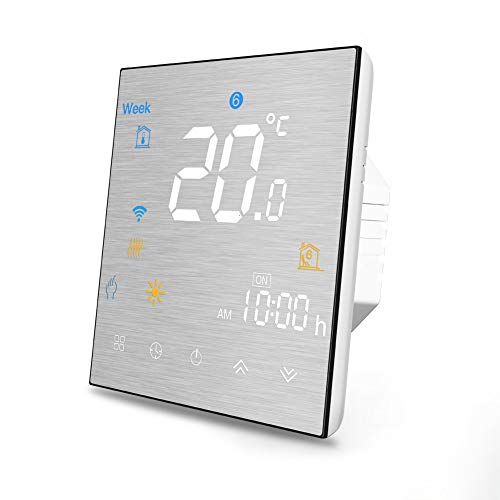 Termostato Inteligente para caldera de gas/agua,Termostato Calefaccion Wifi Pantalla LCD (Panel cepillado) Botón táctil retroiluminado programable con Alexa Google Home and Phone APP