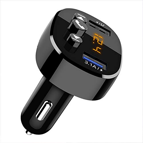 Transmisor FM para coche, compatible con llamadas manos libres inalámbricas, unidad USB, adaptador de audio Bluetooth 5.0 para radio de coche, USB dual con carga rápida de 3,1 A, (negro)
