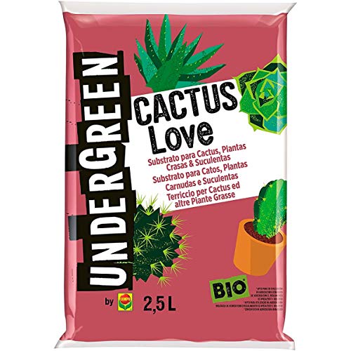 UNDERGREEN Love Cactus, Plantas crasas y suculentas, Apto para Agricultura ecológica, Substrato de Cultivo, 2.5 L
