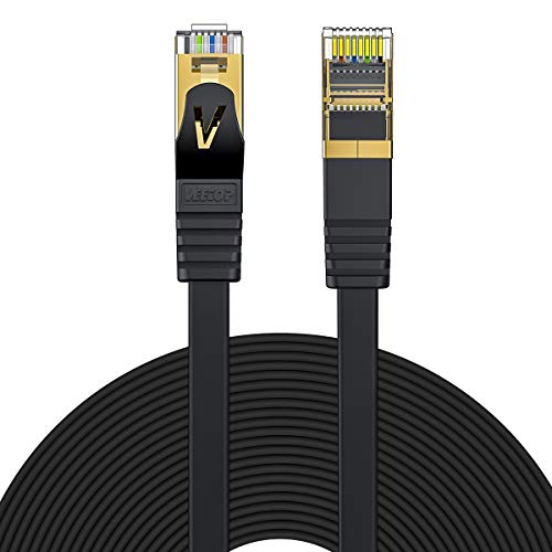 Veetop Cable Ethernet Cat 7 Lan de Red con Conectores Rj45 Oro Plano, Velocidad 10 Go/s (Negro, 0.5m)