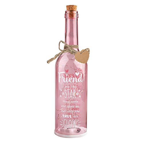 Yuccer Botella Led Mensaje de Amor Botella Luminosa Botella Luz Cristal Decorativa con Etiqueta Regalo Amigo Mamá Decoraciones para Hogar (Rosado)