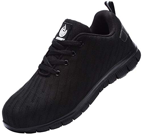Zapatillas de Seguridad Hombre,Trabajo con Puntera de Acero Transpirable Reflectante Botas de Seguridad(Negro,45)