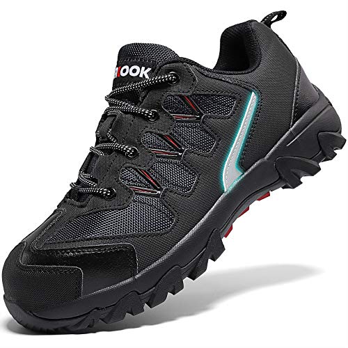 Zapatos de Seguridad para Hombre con Puntera de Acero Zapatillas de Seguridad Trabajo, Calzado de Industrial y Deportiva(A Negro,42 EU)