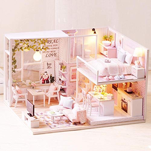 1:24 escala casa de muñecas en miniatura, artesanía de madera creativa en miniatura LED Light Kit de casa de muñecas para niños pequeños