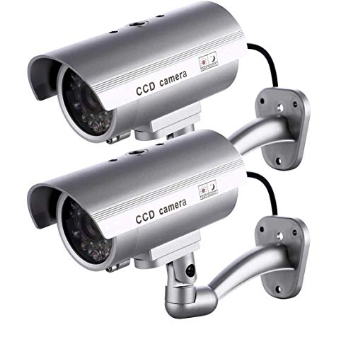 2 X Camaras Falsas de Seguridad | Cámara de Vigilancia CCTV Simulada para Uso en Interiores o Exteriores con luz LED Intermitente