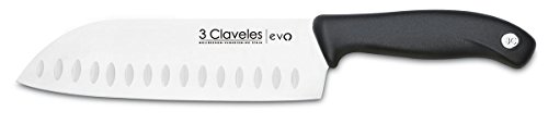 3Claveles Evo - Cuchillo Santoku alveolado, 18 cm, 7 pulgadas