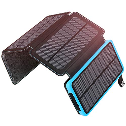 A ADDTOP Cargador Solar Portátil 25000mAh Impermeable Power Bank con 4 Paneles Batería Externa Dual USB para iPhone, iPad y Samsung Galaxy y más