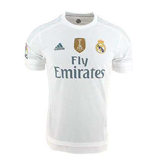 adidas 1ª Equipación Real Madrid CF 2015/2016 - Camiseta oficial con la insignia de campeón del mundo para hombre, color blanco, talla XS