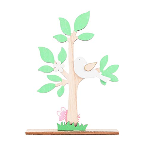 Amosfun Pascua - Placa de madera con árbol de primavera y pájaro, diseño de flores, soporte de mesa, adorno artesanal, centro de mesa para casa, oficina, granja, Pascua, decoración de escritorio