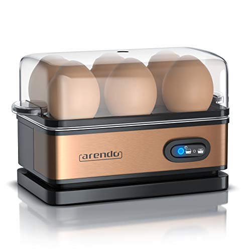 arendo - Cocedor de Huevos Cuecehuevos con función de Mantenimiento de Calor - Egg Cooker - Capacidad 1-6 Huevos - de Acero Inoxidable - Interruptor de función con piloto - 400 W - Negro Cobre