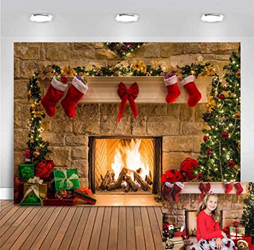 Avezano Navidad chimenea telón de fondo calcetines de Navidad regalo árbol Navidad Navidad chimenea fotografía fondo decoración banner suministros,180x120cm