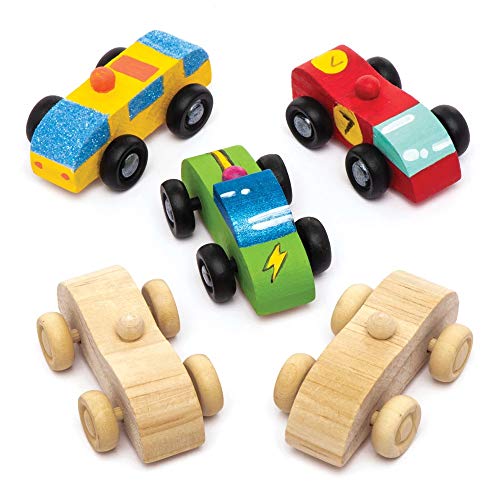 Baker Ross Kit de coches hechos de madera (Pack de 5) - Actividad de manualidades infantiles para decorar y jugar