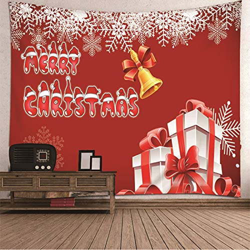 BATOHOME Navidad Decoración Arbol, Tapiz Horizontal Campana de la Caja de Regalo de los Copos de Nieve del Sombrero de la Navidad Tapiz Pared XL, Tapiz Colgante De Pared 350x256CM