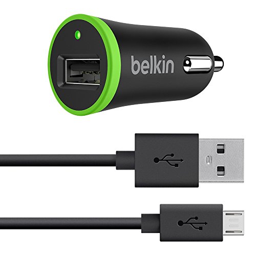 Belkin F8M887bt04-BLK - Cargador para Coche con Cable Micro-USB, 2.4 A, 1.2 m, Color Negro