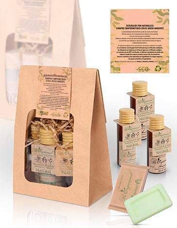 Bolsa con Cosmética natural y Ecológica (Gel, Champú, Bodymilk y pastilla Jabón) con Te Verde Lemongrass