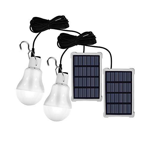Bombilla LED de cobertizo con energía solar, 2 unidades de sensor de luz portátil USB de carga linterna interior para actividades al aire libre senderismo tienda de campaña de pesca iluminación