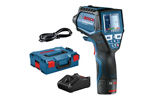 Bosch Professional Sistema 12V Termómetro de infrarrojos GIS 1000 C, 1 batería 12V + cargador, con función de aplicación, intervalo de temperaturas: de -40 °C a 1000 °C, en L-BOXX