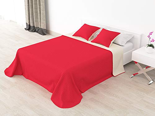 Cabetex Home - Colcha Bouti Reversible Bi-Color de Microfibra Transpirable con Cojines Mod. Colors (Rojo/Crema, Cama de 135 cm (235x255 cm))