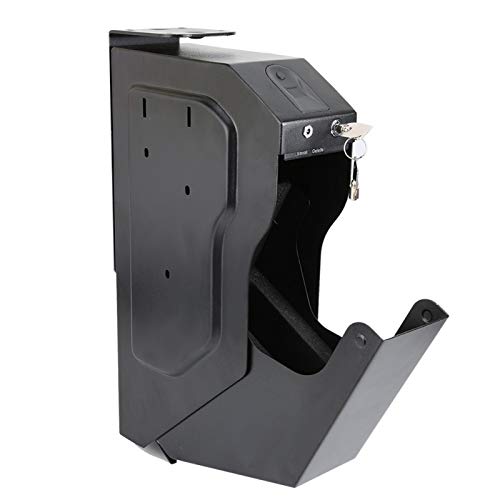 Caja de seguridad con cerradura biométrica de huellas dactilares para armas, soporte para pistola debajo del escritorio, acceso rápido con llaves de repuesto, para pistola, pistola, seguridad para el