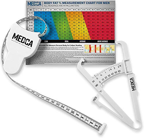 Calibrador de grasa corporal y cinta métrica para el cuerpo Calibradores de piel y cinta métrica herramienta para medir, plegado de piel y pérdida de peso – Nuevo diseño (blanco)