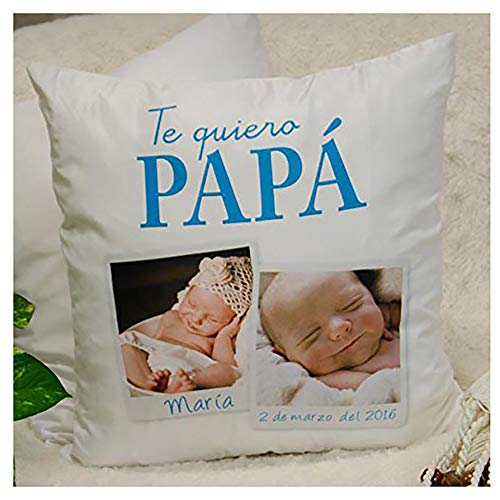 Calledelregalo Regalo Personalizable para Padres: cojín 'Te Quiero papá' Personalizado con 2 Fotos (Cojín 'te Quiero papá')