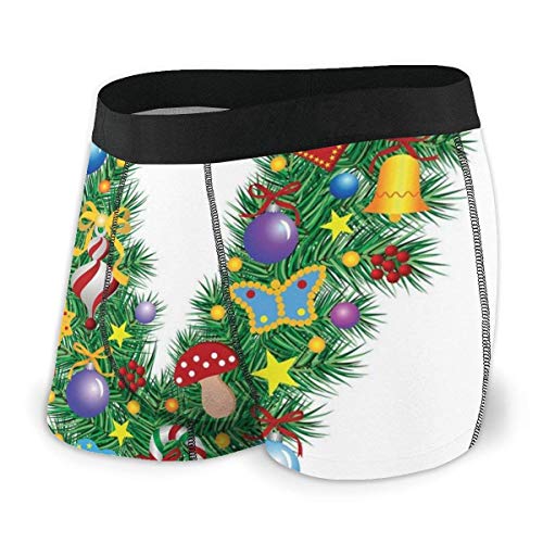 Calzoncillos Boxer para Hombre, Adorno, diseño de árbol de Navidad, mayúscula, Elementos Festivos, Campanas, Caramelos, Talla XL