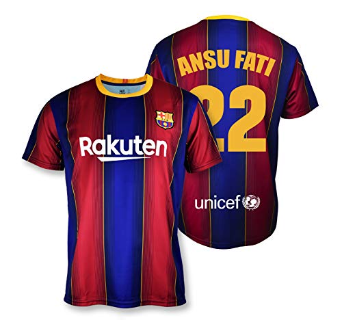 Camiseta Replica FC. Barcelona 1ª EQ Temporada 2020-21 - Producto con Licencia - Dorsal 22 Ansu Fati - 100% Poliéster - Talla S