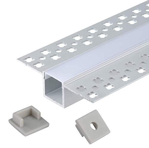 Canal de aluminio LED sin bordes de yeso, paquete de 6 unidades, 1 m, con brida para la instalación de tira de LED, perfil de aluminio de yeso con difusor de clip y tapas finales.