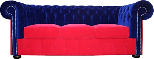 Casa Padrino Sofá de 3 plazas Chesterfield en Azul-Rojo 200 x 90 x H. 78 cm - Calidad de Lujo