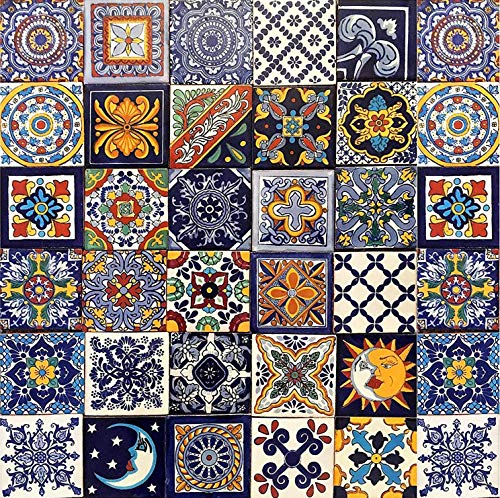 Cerames – Horacio – Azulejos Mexicanos decorados| 10x10cm, 30 piezas | Azulejos artesanales de ceramica Talavera, hecho y pintado a mano, para baño y cocina