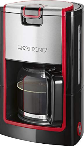 Clatronic KA 3558 Cafetera eléctrica de goteo, capacidad 8 a 10 tazas, 900 W, 1.2 litros, acero inoxidable, Negro, rojo y plata