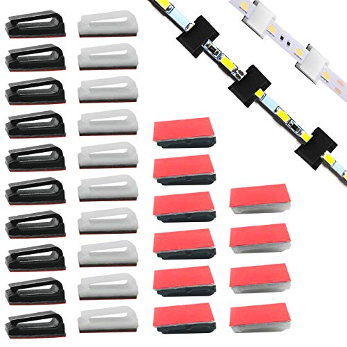 Clip de soporte de montaje de luz de tira LED autoadhesiva de 40 paquetes,sujetadores de cable organizador de alambre Soporte de abrazadera de gestión cables para el hogar de la oficina del vehículo