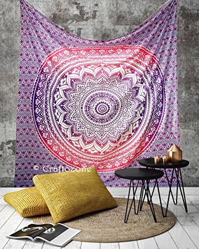craftozone tapiz Rosa y morado Ombre Reina gran elefante indio Mandala tapiz colcha manta colgante de pared gitana (92 x 84)