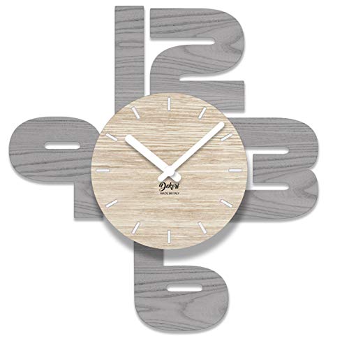 DEKORI - Reloj de Pared de Madera Moderno con diseño único. Preciso y silencioso, Apto para Todas Las estancias de la casa: Cocina salón Comedor. Producto Original Dekori, Fabricado en Italia.