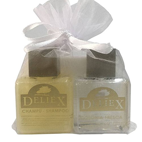 Detalle de pastilla de jabón de manos, colonia fresca unisex y champú de Soja y Jojoba para invitados (Pack 24 ud)