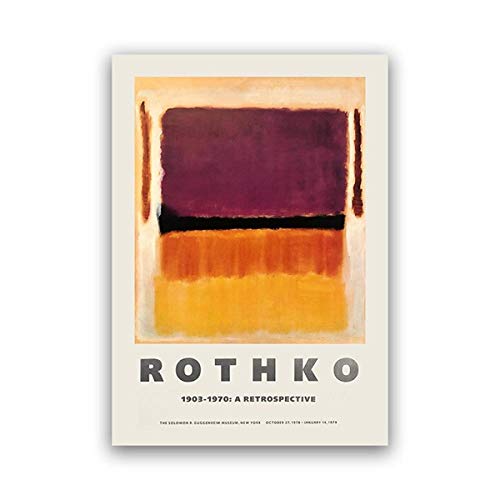 DHLHL Cartel de la exposición de Mark Rothko para el Museo Guggenheim de Nueva York 1970 Museo Impresión Abstracta Arte de la Pared Pintura de la Lona Decoración para el hogar 50x70cm-Sin Marco