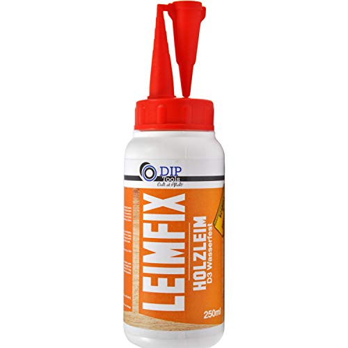 DIP-Tools LEIMFIX Cola Madera Impermeable con una Fuerza Adhesiva Extra Rápida y Máxima - Cola de Bajo Olor en Calidad D3 de la Botella Confort - Transparente Después del Secado (250ml)