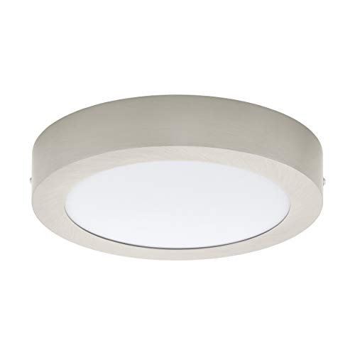 EGLO Lámpara LED de techo Fueva 1, 1 foco, material: metal fundido, plástico, color: níquel mate, blanco, diámetro: 22,5 cm, color blanco neutro.