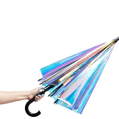 El nuevo paraguas transparente de iris de colores, la superficie del paraguas de protección ambiental engrosada, un clic para abrir, el paraguas de mango largo automático conveniente y rápido