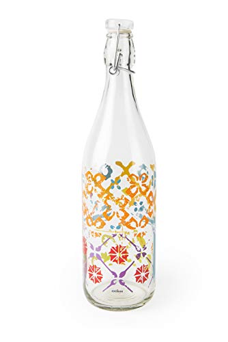 Excelsa Maioliche Botella Transparente con Decoraciones Capacidad: 1 Litro