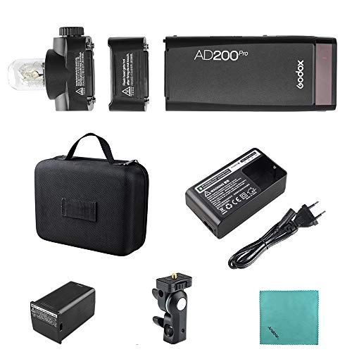 Godox AD200Pro Pocket Flash Portatil inalámbrico TTL con Cabeza Intercambiable (Speedlite/Bombilla Descubierta) GN52 GN60 1 / 8000s HSS 2.4G Wireless X System 200W para Nikon Sony Fujifilm