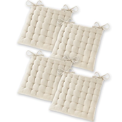 Gräfenstayn® Set de 4 Cojines, Cojines para Silla de 40 x 40 x 5 cm para Interior y Exterior de 100% algodón Acolchado Grueso/cojín para el Suelo (Crema)