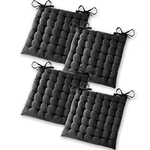 Gräfenstayn® Set de 4 Cojines, Cojines para Silla de 40 x 40 x 5 cm para Interior y Exterior de 100% algodón Acolchado Grueso/cojín para el Suelo (Negro)